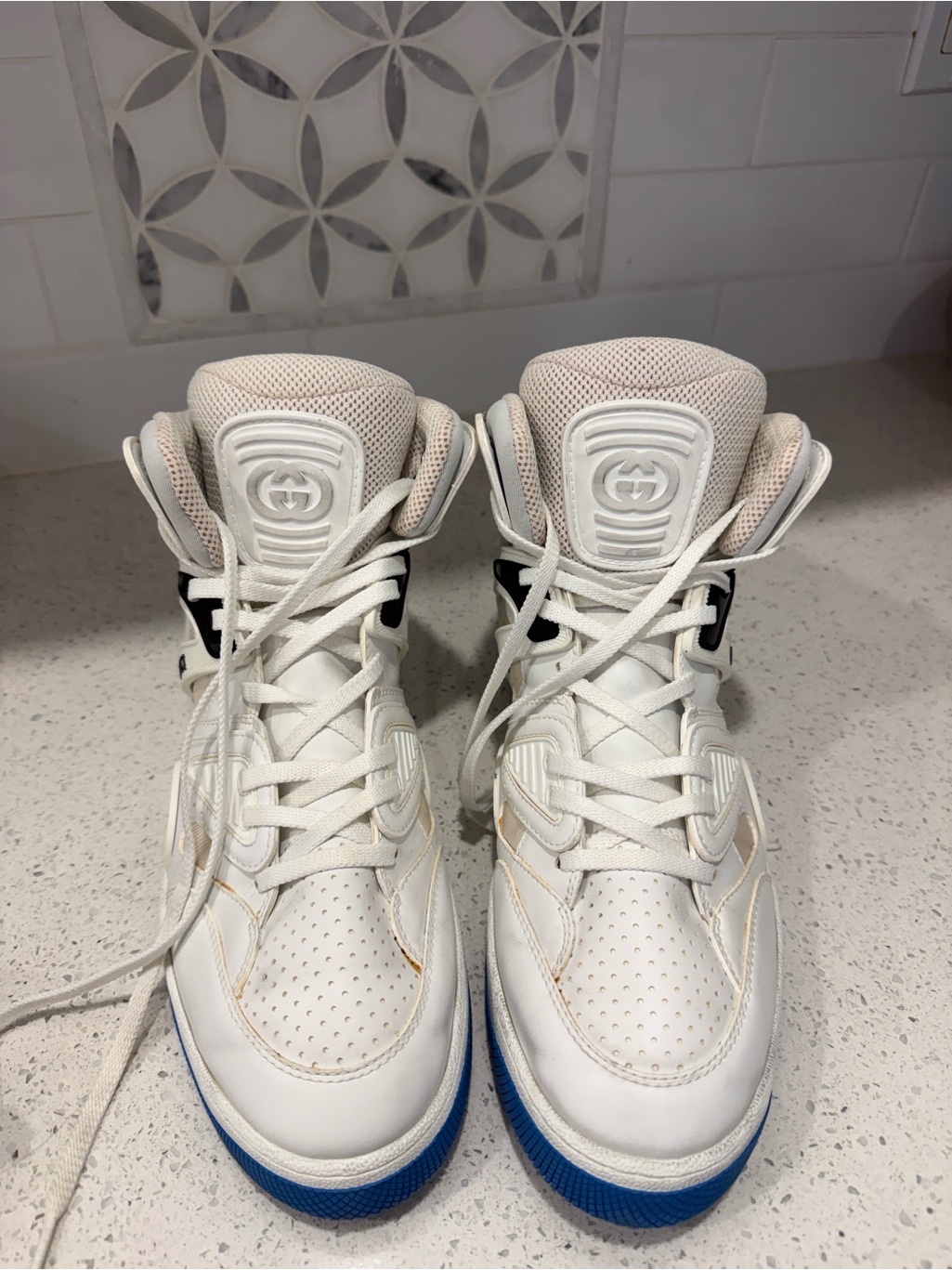Unisex Gucci White And Blue High-Top Sneakers Men 8,5. Women Size 10-11